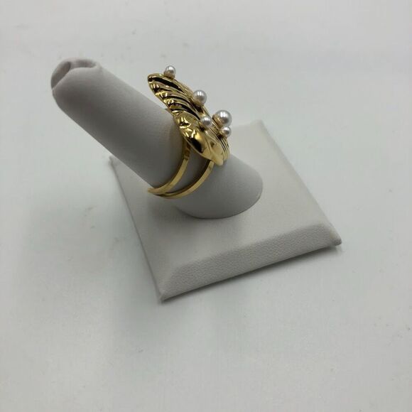 18K Gold Plated Women's Statement Heart Ring Faux Pearls Open Back Adjust Size - Picture 8 of 15